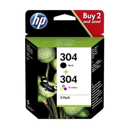 hp U304XLB/CL Pack x 2 original 3JB05AE - Noir + Tricolor